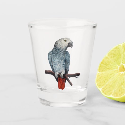 Parrot Art Shot Glass African Gray Geschenke maßge Schnapsglas (Vorderseite)