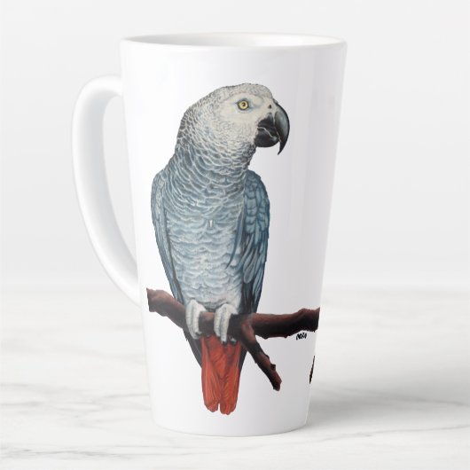 Parrot Art Tasse Afrikanisches graues Kaffeekuchen (Linke Ecke)