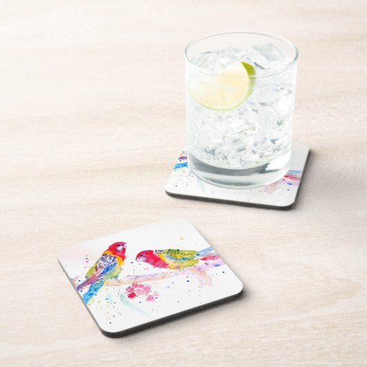 Parrot Art Wasserfarben Malerei Aqua Aquamarin Getränkeuntersetzer (Rechte Seite)