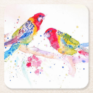 Parrot Art Wasserfarben Malerei Aqua Aquamarin Rechteckiger Pappuntersetzer