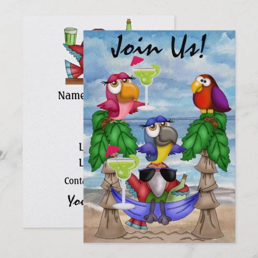 Parrot Beach Party Einladung - SRF (Vorne/Hinten)