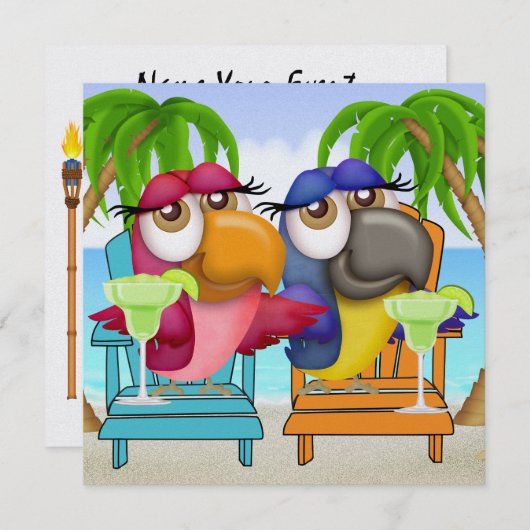 Parrot Beach Party Einladung - SRF (Vorne/Hinten)