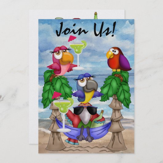 Parrot Beach Party Einladung - SRF (Vorne/Hinten)