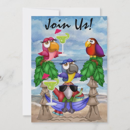 Parrot Beach Party Einladung - SRF (Vorderseite)