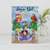 Parrot Beach Party Einladung - SRF (Stehend Vorderseite)