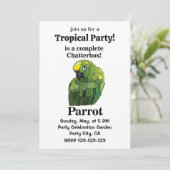 Parrot Bird Chatterbox Funny Tropical Party Einladung (Stehend Vorderseite)