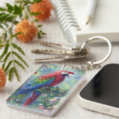 Parrot Bird Jungle Floral Impressionismus Malerei Schlüsselanhänger (Vorderseite rechts)