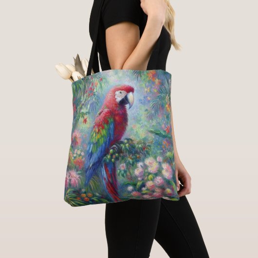 Parrot Bird Jungle Floral Impressionismus Malerei Tasche (Von Nahem)