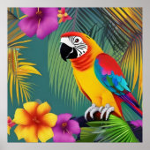 Parrot Bird Tropical Floral Palmen lila rot Poster (Vorne)