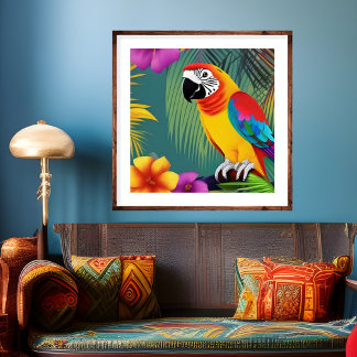 Parrot Bird Tropical Floral Palmen lila rot Poster