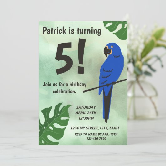 Parrot Birthday Einladung (Stehend Vorderseite)