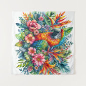 Parrot Botanische Aquarellkunst Wandteppich (Vorderseite (Horizontal))