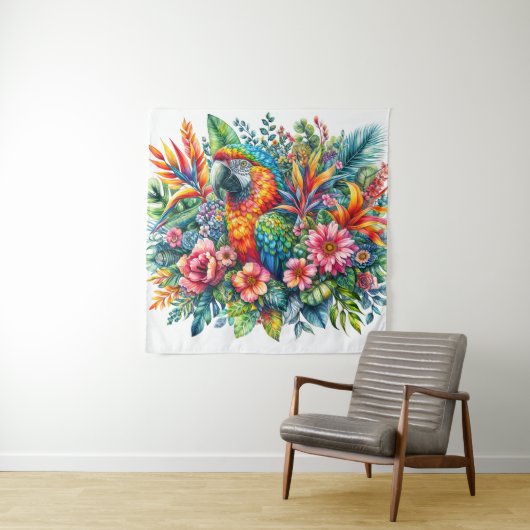 Parrot Botanische Aquarellkunst Wandteppich (Beispiel)