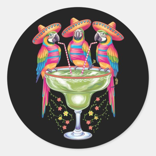 Parrot Cinco De Mayo Funny Drinks Mexican Fiesta Runder Aufkleber (Vorderseite)