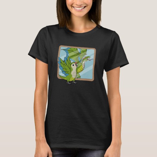 Parrot & Dragon Reflection I Green Monk Parakeet Q T-Shirt (Vorderseite)