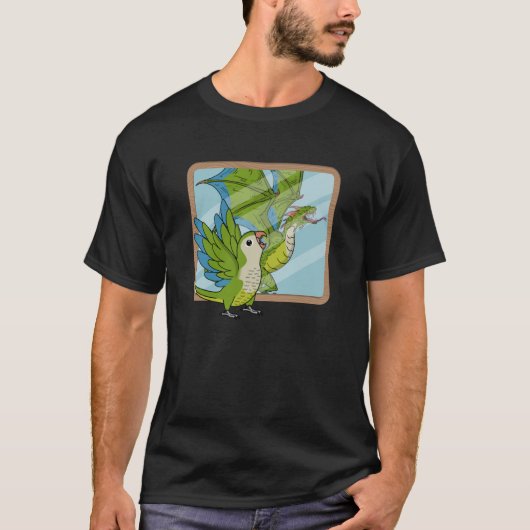 Parrot & Dragon Reflektion I Green Monk Parakeet Q T-Shirt (Vorderseite)