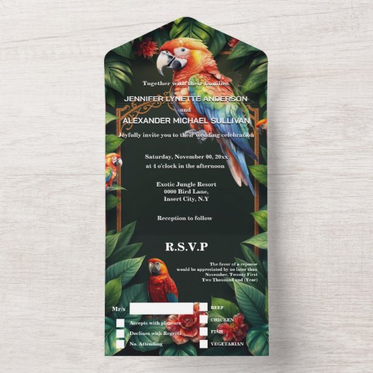 Parrot exotische Dschungelvogel des Paradieses Hoc All In One Einladung (Innen)