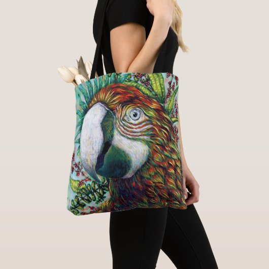 Parrot Floral Tropical Green Funny Toag Tasche (Von Nahem)