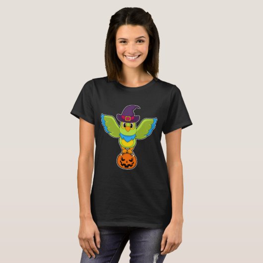 Parrot Halloween Witch Pumpkin T-Shirt (Vorne ganz)