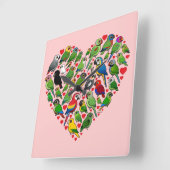 Parrot Heart Quadratische Wanduhr (Winkel)