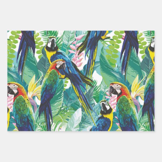 Parrot Jungle Wrapping Paper Flat Sheet Set 3 Geschenkpapier Set (Vorderseite)
