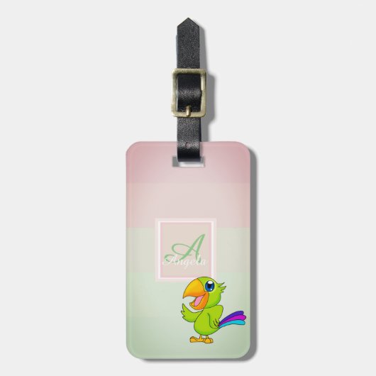 Parrot Ombre Streifen Monogram Personalisiert Gepäckanhänger (Vorderseite vertikal)