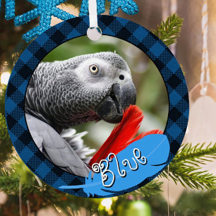 Parrot Pet Bird Portrait Blue 2 Foto Name Ornament Aus Metall