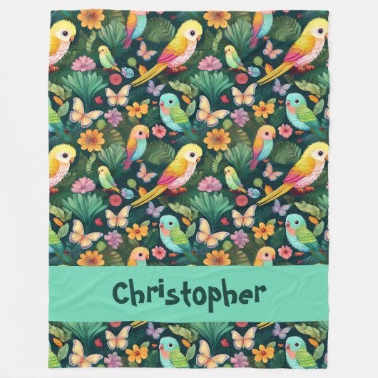 Parrot Playground: A Vibrant Dance of Tropical Fleecedecke (Vorderseite)