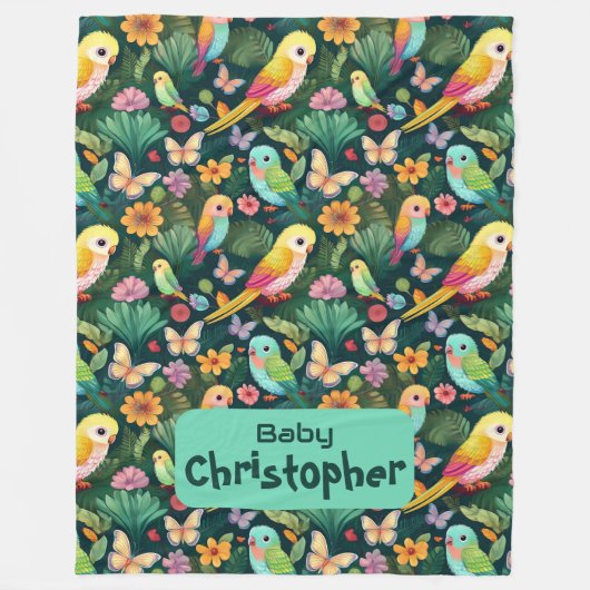 Parrot Playground: Ein lebendiger Tanz in tropisch Fleecedecke (Vorderseite)