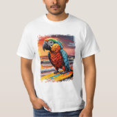 Parrot Surfing Niedliche farbenfrohe Comic Illustr T-Shirt (Vorderseite)