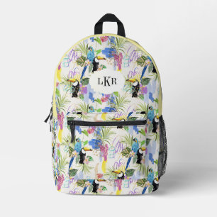 Parrot & Toucan Tropical Pattern 3-Buchstaben-Mono Bedruckter Rucksack