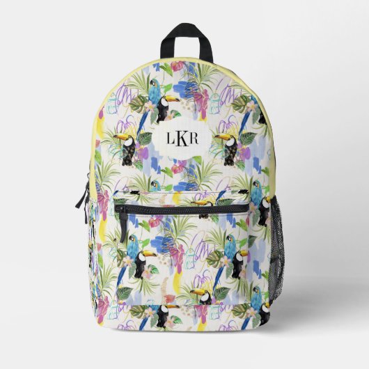 Parrot & Toucan Tropical Pattern 3-Buchstaben-Mono Bedruckter Rucksack (Vorderseite)