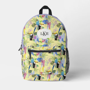 Parrot & Toucan Tropical Pattern 3-Buchstaben-Mono Bedruckter Rucksack