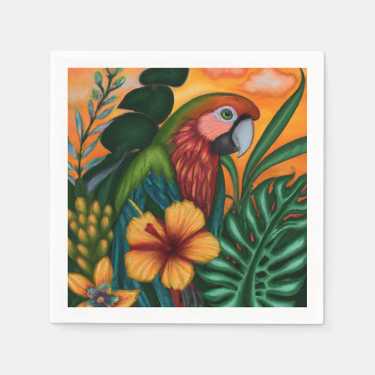 Parrot Tropical Bird Blume Malerei Serviette (Vorderseite)
