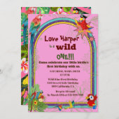 Parrot tropische Blumenparrosen 1. Geburtstag Einladung (Vorne/Hinten)