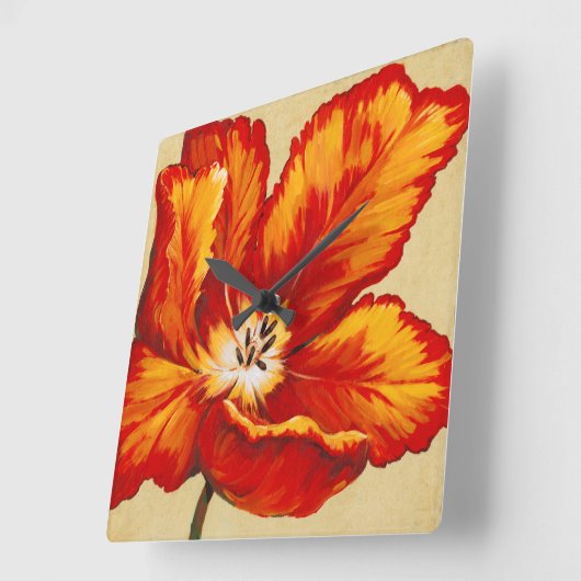 Parrot Tulip I Quadratische Wanduhr (Winkel)