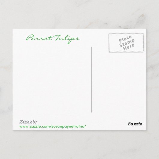 Parrot Tulips: Susan Payne-Trutna Postkarte (Rückseite)
