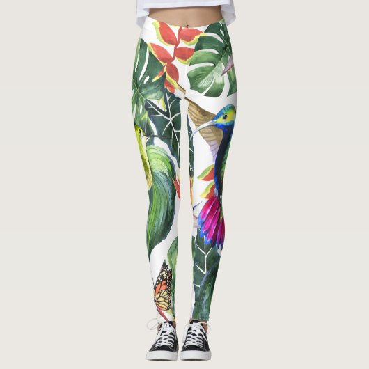 Parrot und Hummingbird tropisch Leggings (Vorderseite)