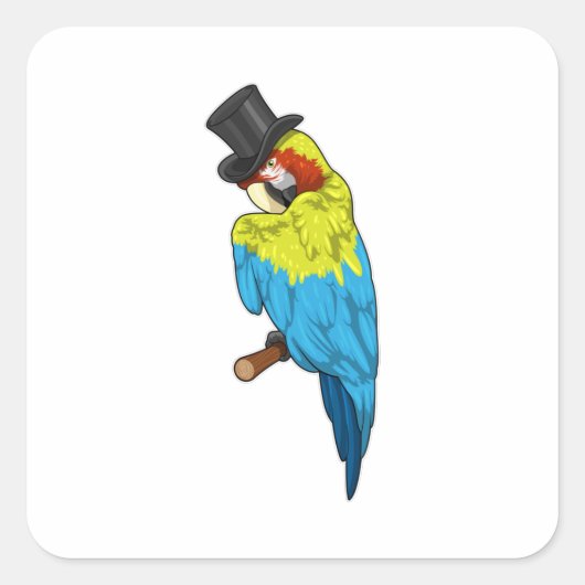 Parrot with Cylinder Quadratischer Aufkleber (Vorderseite)