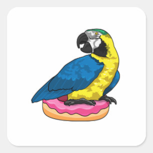 Parrot with Donut Quadratischer Aufkleber