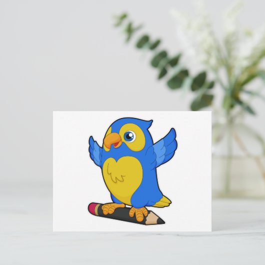 Parrot with Pencil Postkarte (Stehend Vorderseite)