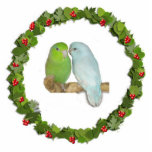 Parrotlet Christmas Wreath Fotoskulptur Ornament<br><div class="desc">Dieser Weihnachtsschmuck ist mit einem Paar Papageien in einem Weihnachtskranz ausgestattet</div>
