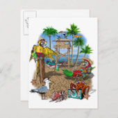 Parrots Beach Party Einladungspostkarte (Vorne/Hinten)
