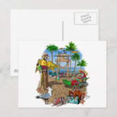 Parrots Beach Party Einladungspostkarte (Vorne/Hinten)