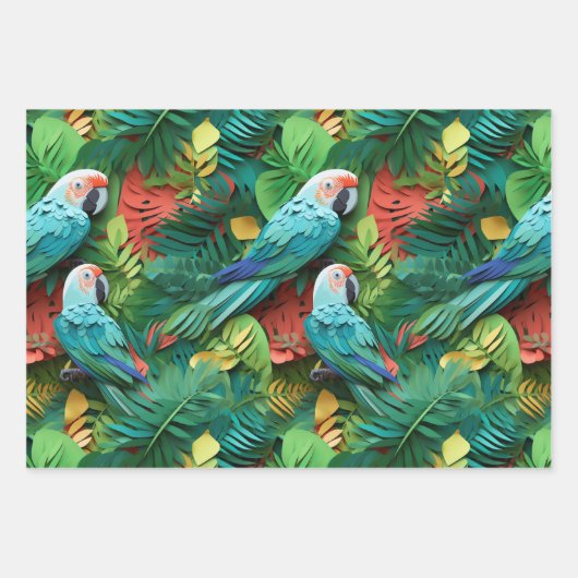 Parrots Floral Kirigami Geschenkpapier Set (Vorderseite 2)