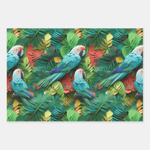 Parrots Floral Kirigami Geschenkpapier Set