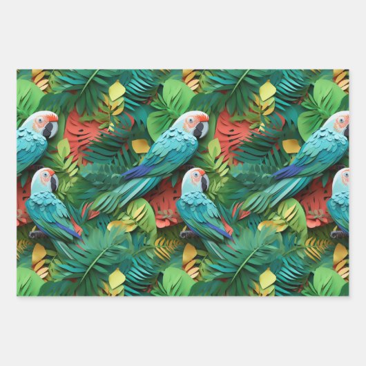 Parrots Floral Kirigami Geschenkpapier Set (Vorderseite)