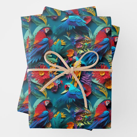 Parrots Floral Kirigami Geschenkpapier Set (Beispiel)
