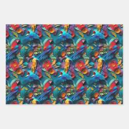 Parrots Floral Kirigami Geschenkpapier Set