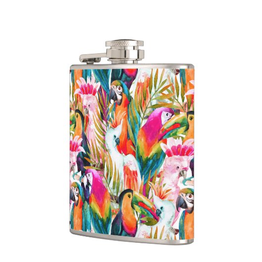 Parrots & Palm Blätter Flachmann (Links)